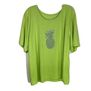 PRINCESS CRUISES Women's T-shirt size XXL Sequin Pineapple Green RN69341